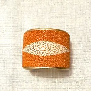 Handcrafted Stingray Leather Cuff Bracelet - Gold Orange